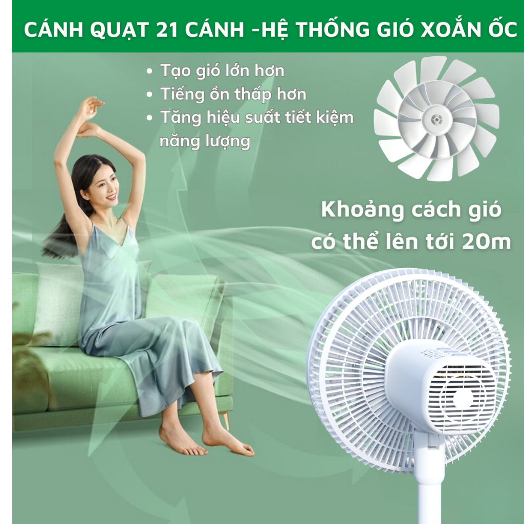 Ảnh Quạt Cây Đứng Tuần Hoàn Không Khí NANOMAX QN-08, Công Suất 60W, Tùy Chỉnh Độ Cao 3 Mức, Tặng Kèm Điều Khiển Từ Xa 3