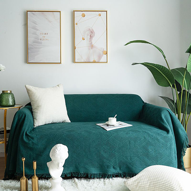Chăn Thảm Phủ Ghế Sofa Vingtage Tua Rua Màu Đơn Sắc Phong Cách Hiện Đại Size Lớn