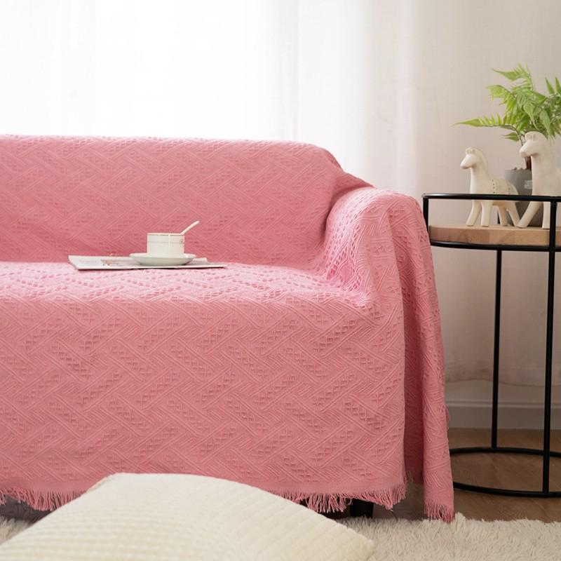 Chăn Thảm Phủ Ghế Sofa Vingtage Tua Rua Màu Đơn Sắc Phong Cách Hiện Đại Size Lớn