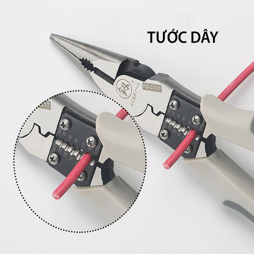 Kìm Nhọn Đa Năng 5in1 Nhập Khẩu Nhật Bản Chính Hãng, Kìm Fukouka Kẹp-Cắt-Uốn-Tuốt Dây Điện, Dây Cáp, Bấm COS Đa Năng