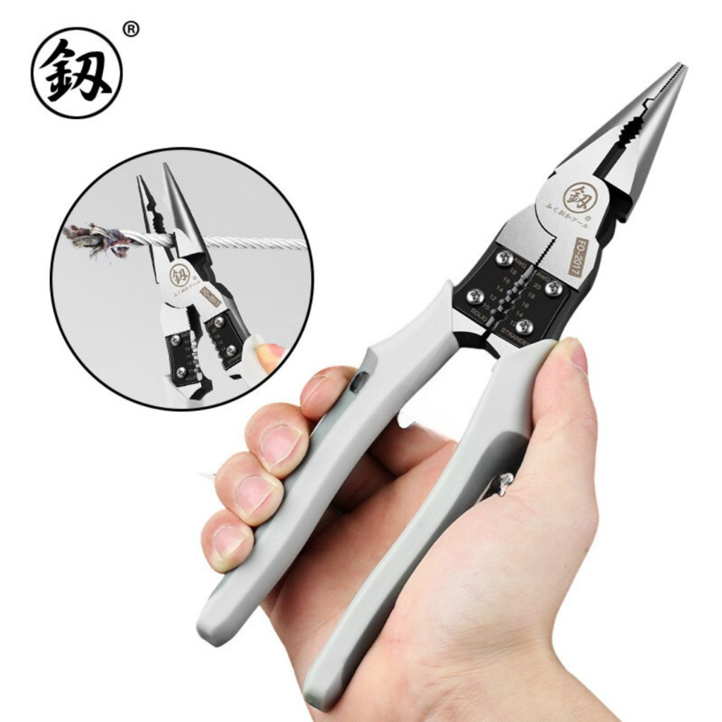 Kìm Nhọn Đa Năng 5in1 Nhập Khẩu Nhật Bản Chính Hãng, Kìm Fukouka Kẹp-Cắt-Uốn-Tuốt Dây Điện, Dây Cáp, Bấm COS Đa Năng