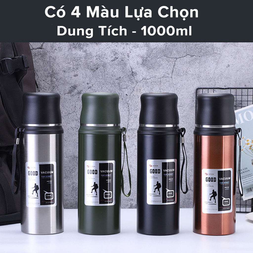 Ảnh Bình Phích Inox Giữ Nhiệt Nóng Lạnh Good 1000ml Có Nút Nhấn Uống Luôn Có Quai Đeo, Cốc Uống Chính Hãng Amalife 3