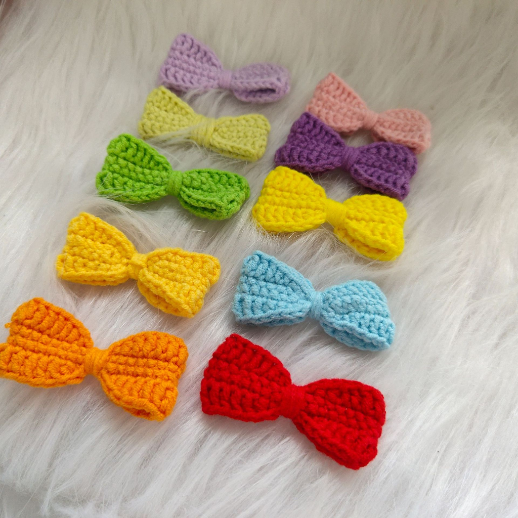 Nơ len handmade nhiều màu sắc, nơ móc len DIY dùng làm pin gắn quần áo ...