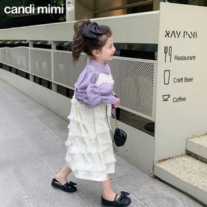 CANDIMIMI Set Áo Tay Bồng Và Váy Hai Dây Xếp Bèo Tầng Cho Bé Gái - Phong Cách Tiểu Thư - Thời Trang Trẻ Em Thu Đông