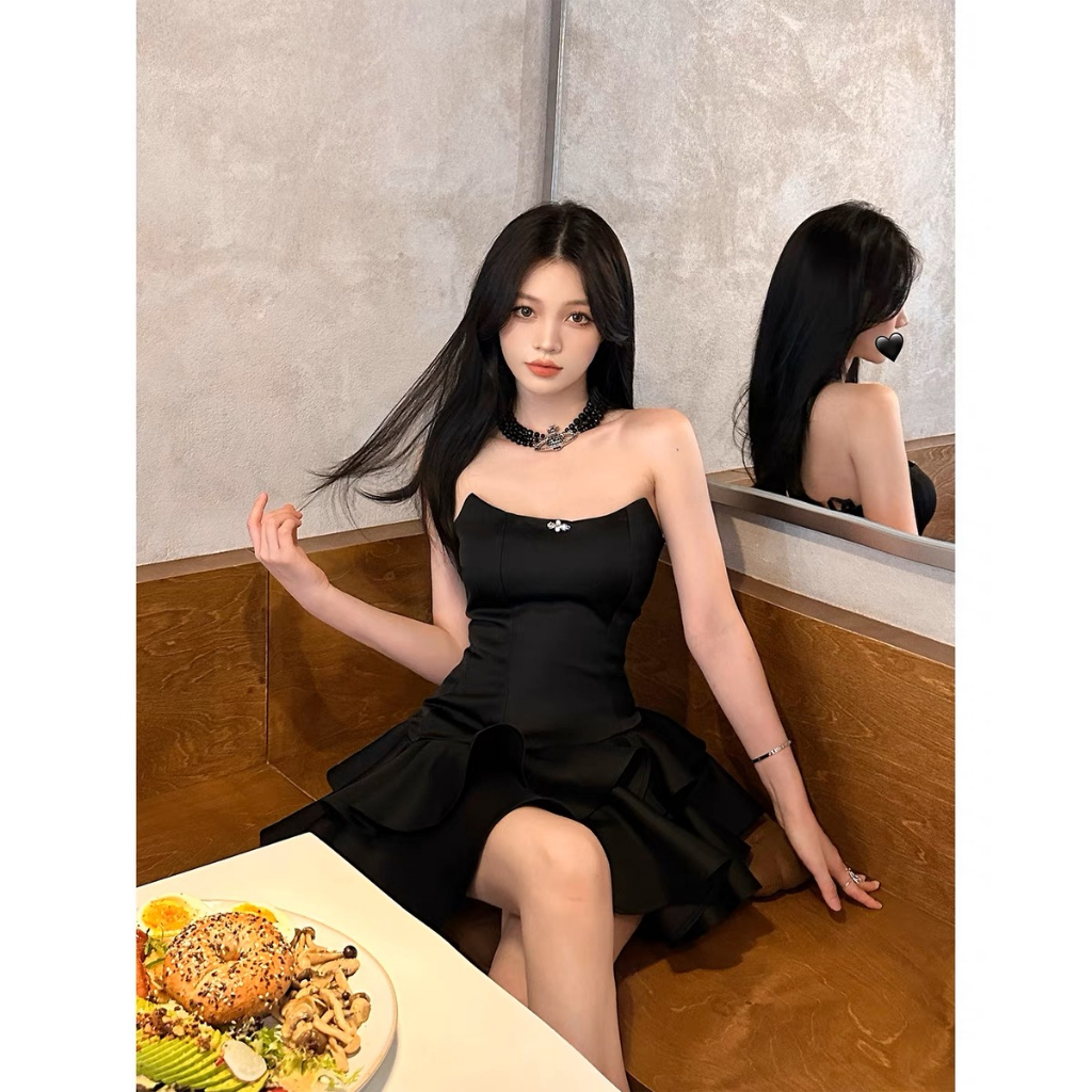 Đầm ôm eo xoè lệch 2 tầng cách điệu - Váy ôm body cúp ngực đính đá tiểu thư có mút ngực 𝑪𝒂𝒍𝒂𝒓 𝑫𝒓𝒆𝒔𝒔
