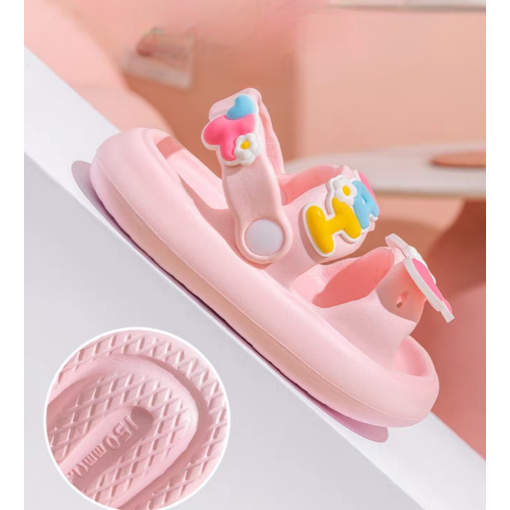 Dép bánh mì hai quai có kèm quai sau cho bé gái siêu đẹp hình nơ chữ Happy siêu nhẹ