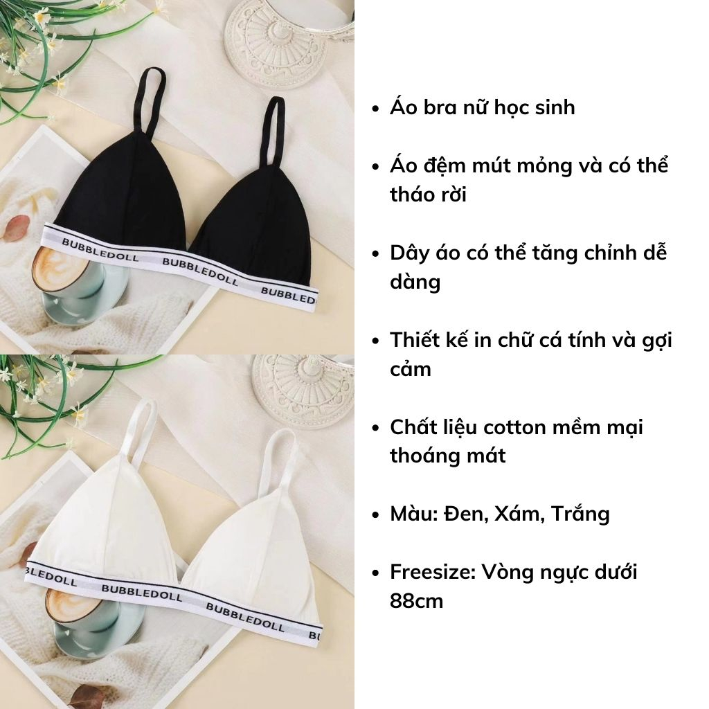 Áo bra nữ 2 dây đệm mút mỏng ôm ngực không gọng mềm mại in chữ cá tính LANIXA B3009