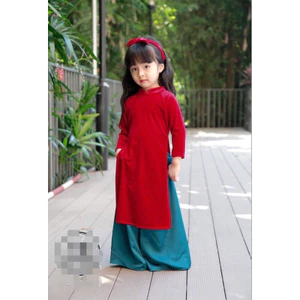 áo dài nhung đỏ dành cho bé từ 7 -35kg