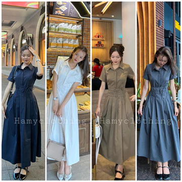 Back Cotton Office Dress Maxi Hamy Clothing