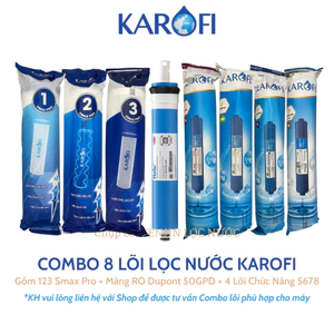 Combo 8 Lõi Lọc Nước Karofi Dòng Mới Gồm 123 Smax Pro - Màng RO Dupont 50GPD - Lõi Chức Năng T33 Mineral Far Nano