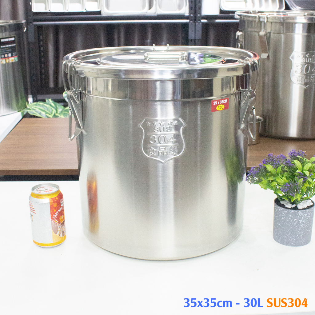 Xô inox 304 30L- nồi inox 35x35cm có khóa đựng thực phẩm | Shopee Việt Nam