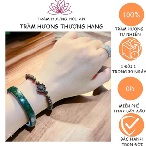 Vòng tay tròn đơn 6li trầm hương sánh chìm mix charm hoa sen,thanh nhã và dễ thương, Trầm hương Hội an.