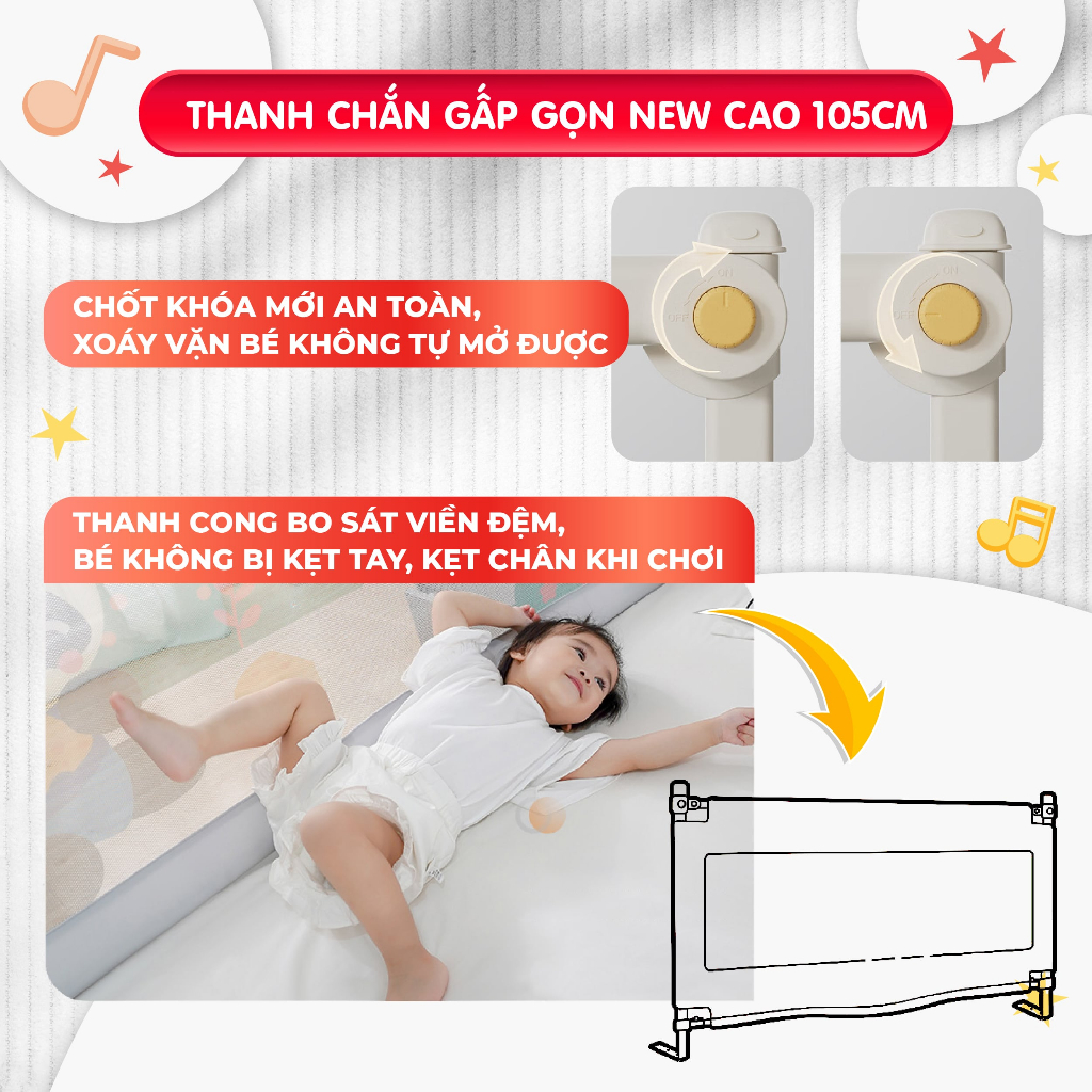 Thanh Chắn Giường Gấp Gọn Pakey Không Cần Lắp Ráp, Thanh Chắn Cải Tiến Nâng Hạ Tiện Lợi, Bảo Hành Trọn Đời