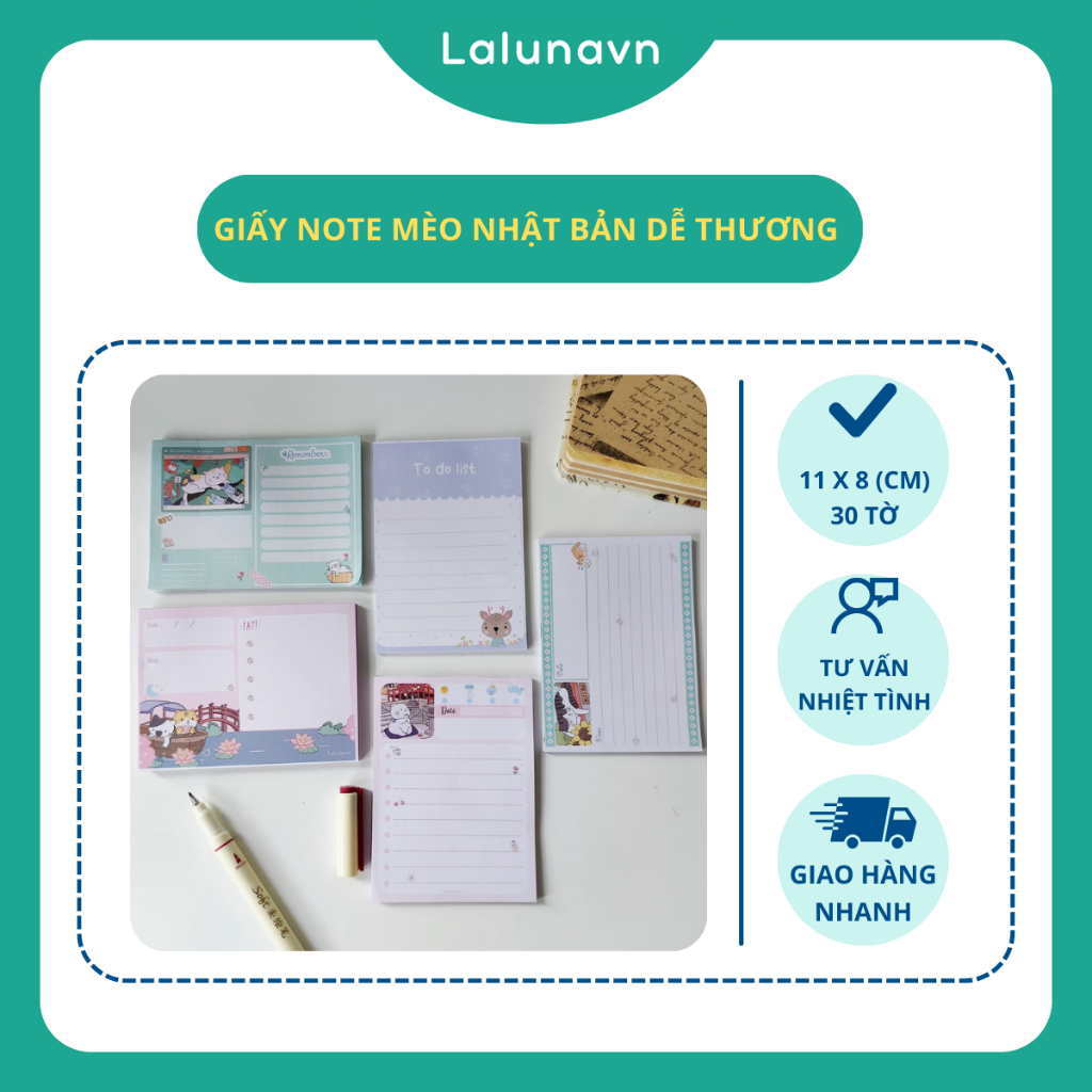 Giấy note mèo Nhật Bản dễ thương giấy ghi chú học sinh cute Lalunavn ...