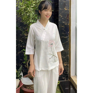 1Nút Thêu Hoa LiNen Ấn Cao Cấp Nữ # Quần Áo Nữ Đi Chùa