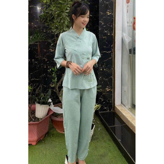 1Nút Thêu Hoa LiNen Ấn Cao Cấp Nữ # Quần Áo Nữ Đi Chùa