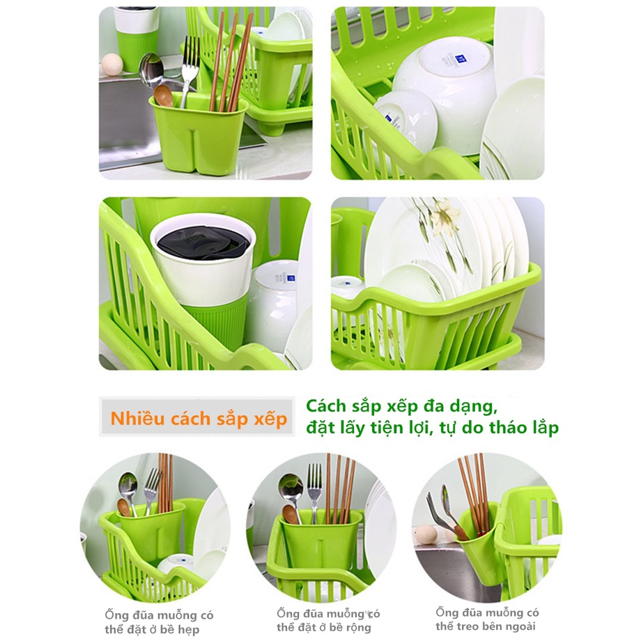Khay nhựa úp chén bát ráo nước Việt Nhật (3535), Giá úp bát đĩa có ống đũa đa năng kèm khay hứng thoát nước | BigBuy360 - bigbuy360.vn