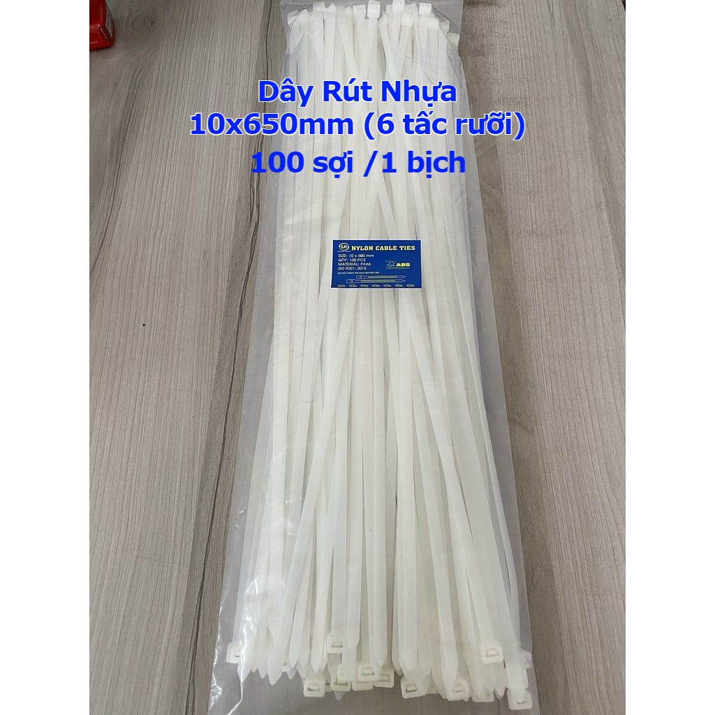 Dây Rút Dây Thít Nhựa 6 Tấc Rưỡi [10x650mm] 100 Sợi / 1 Bịch Màu Trắng ...