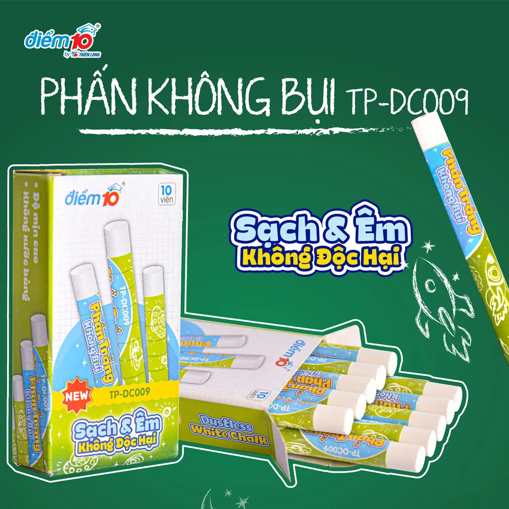 Phấn trắng không bụi Thiên Long điểm 10 TP-DC009 - Sạch, êm và không độc hại
