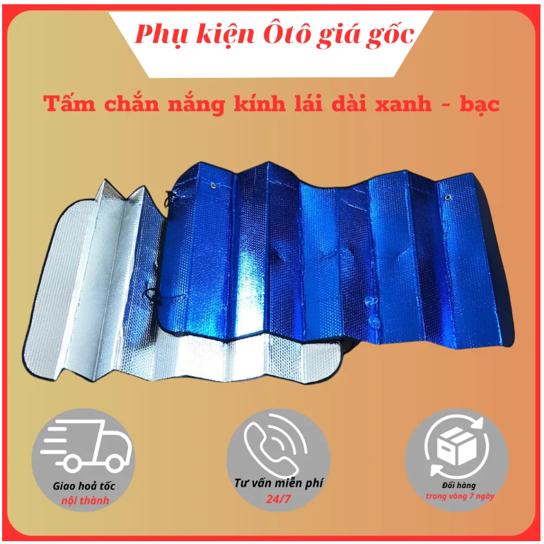 Tấm che nắng kính trước ô tô, Tấm che nắng kính lái ô tô dạng xốp dài xanh- bạc Cao Cấp