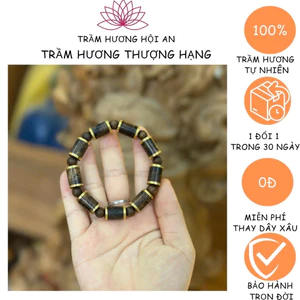 Vòng trầm hương đeo tay Trúc INDO 10-12 ly bọc và:ng non 3 ka ,2 đầu, đẹp độc lạ, bình an và may mắn.