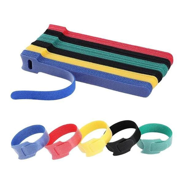 (1 bó 10 dây) Dây Velcro dán tự dính 2 mặt chữ T , dây buộc gọn dây điện dây cáp có lỗ xỏ nhiều màu