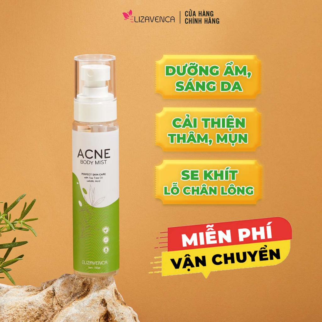 Chai xịt tri viêm nang lông mụn lưng thâm mụn dung tich 150gr Elizavenca