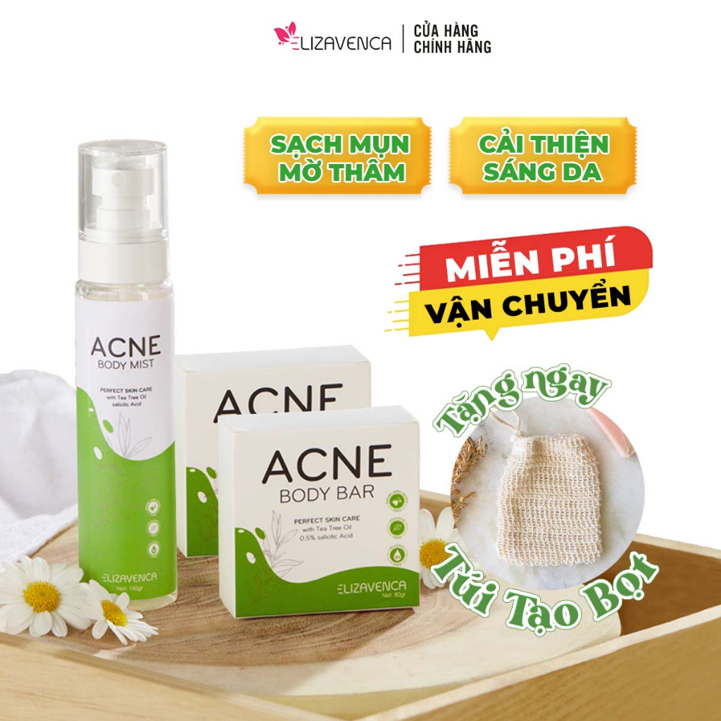 [2 xà phòng 1 xịt] Tặng 2 túi tạo bọt - Giảm mụn lưng, giảm thâm Elizavenca
