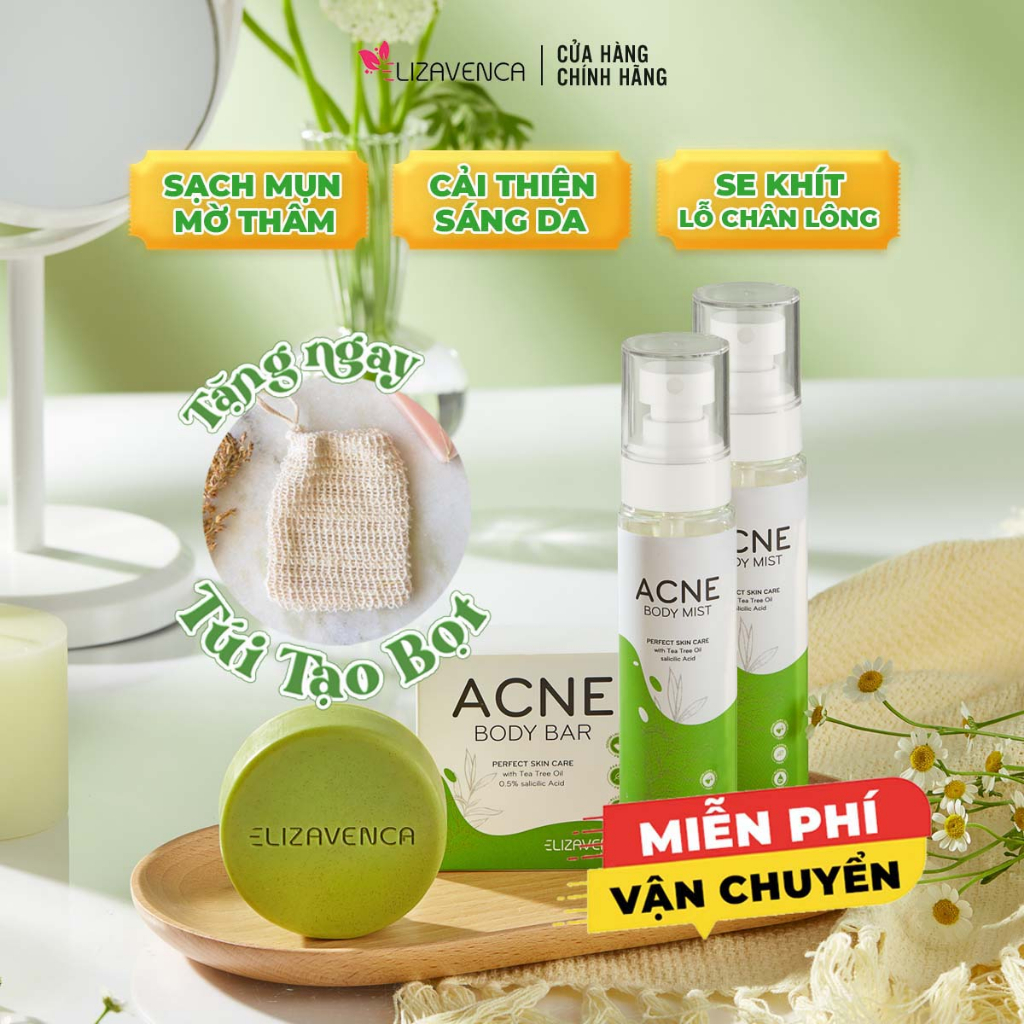 [1 xà phòng - 2 Xịt] Mụn lưng Elizavenca hỗ trợ giảm mụn lưng mụn toàn thân