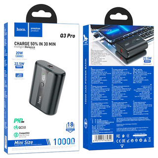 Pin Dự Phòng Hoco Q3 Pro 10000 USB-A QC 3.0 22.5W và TypeC PD 20W, Thiết kế nhỏ gọn (Đen) - Phụ Kiện Nhất Tín