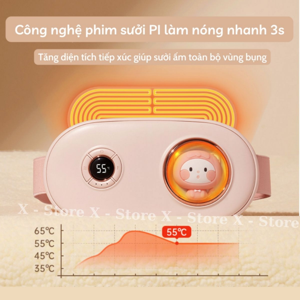 Đai chườm nóng mát xa bụng kinh, Máy chườm ấm massage tử cung, Túi chườm sưởi cho bạn gái đến kì dâu
