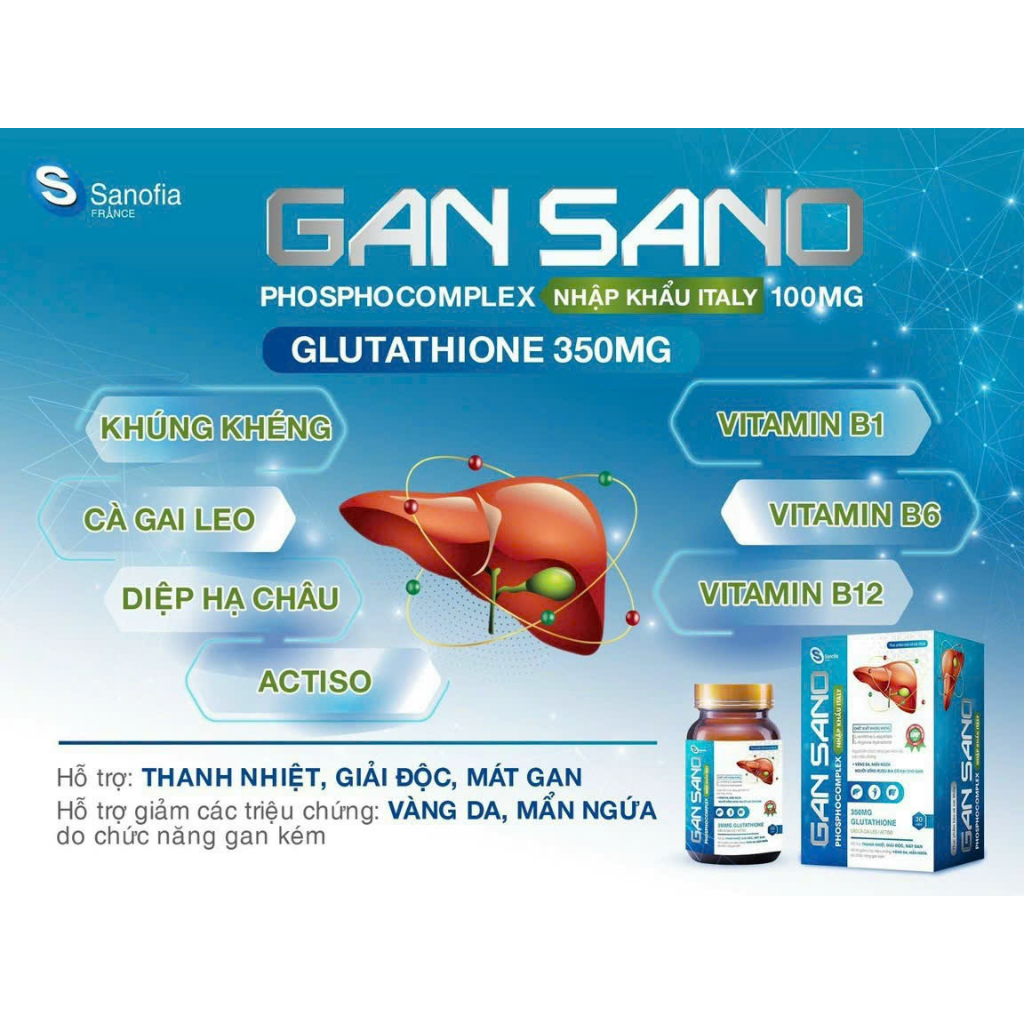 BỔ GAN SANO GLUTATHIONE NHÂP KHẨU hỗ trợ thanh lọc,mát gan, vàng da, mẩn ngứa hộp 30 viên