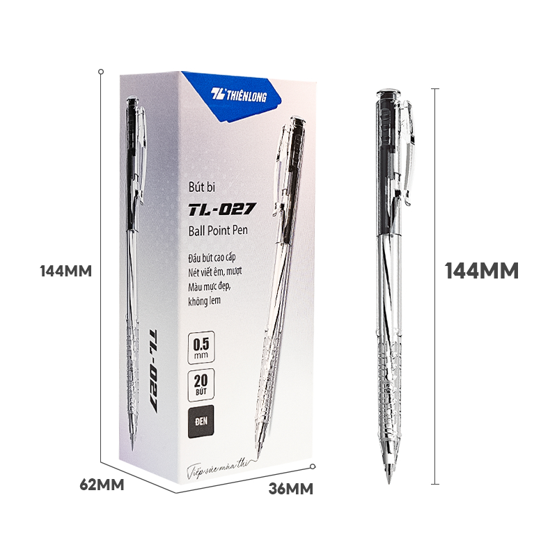 Hộp 20 Cây Bút bi Thiên Long TL-027 mực xanh/đỏ/đen/tím ngòi 0.5mm dạng ...
