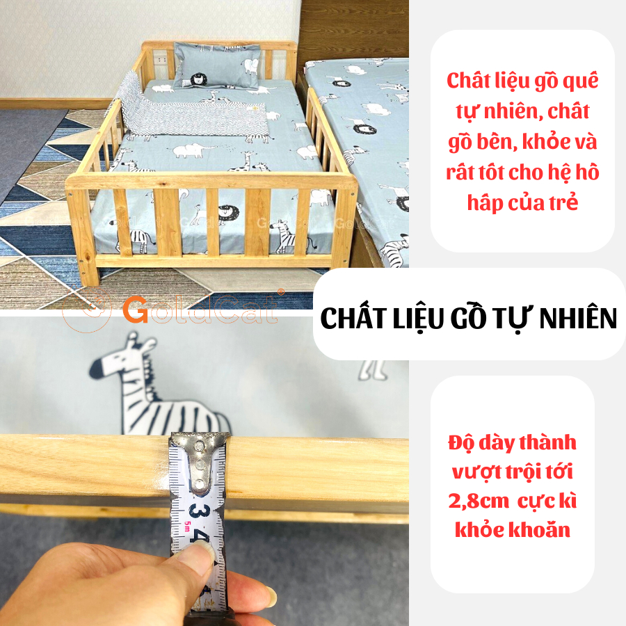 Ảnh Giường Gỗ GOLDCAT Cho Trẻ Từ 2-15 Tuổi Phong Cách Hàn Quốc, Trọng Tải Tối Đa 180kg, Gỗ Quế An Toàn 3