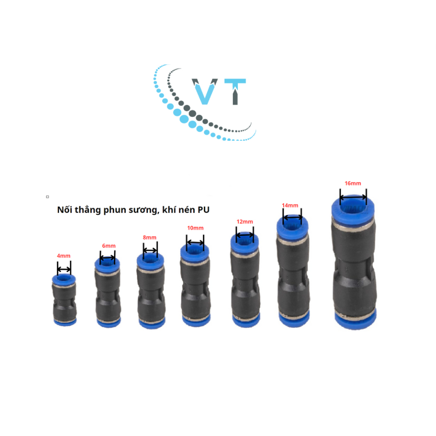 Đầu nối nhanh PU loại tốt đủ kích thước từ 4mm-16mm