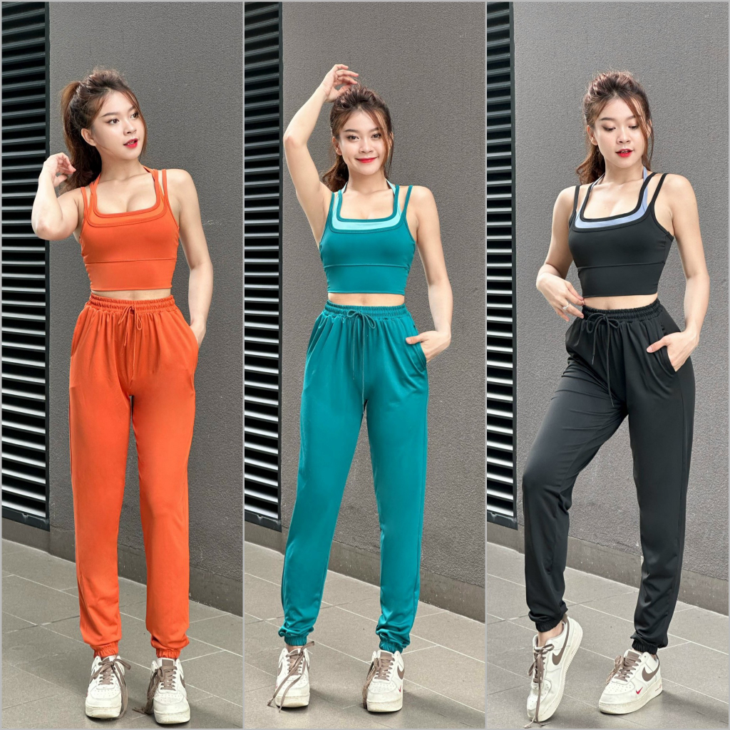 Bộ jonger J06 áo bra quần dài chất thun Poly co giãn thoải mái tập gym, yoga, aerobic...Hàng VNXK