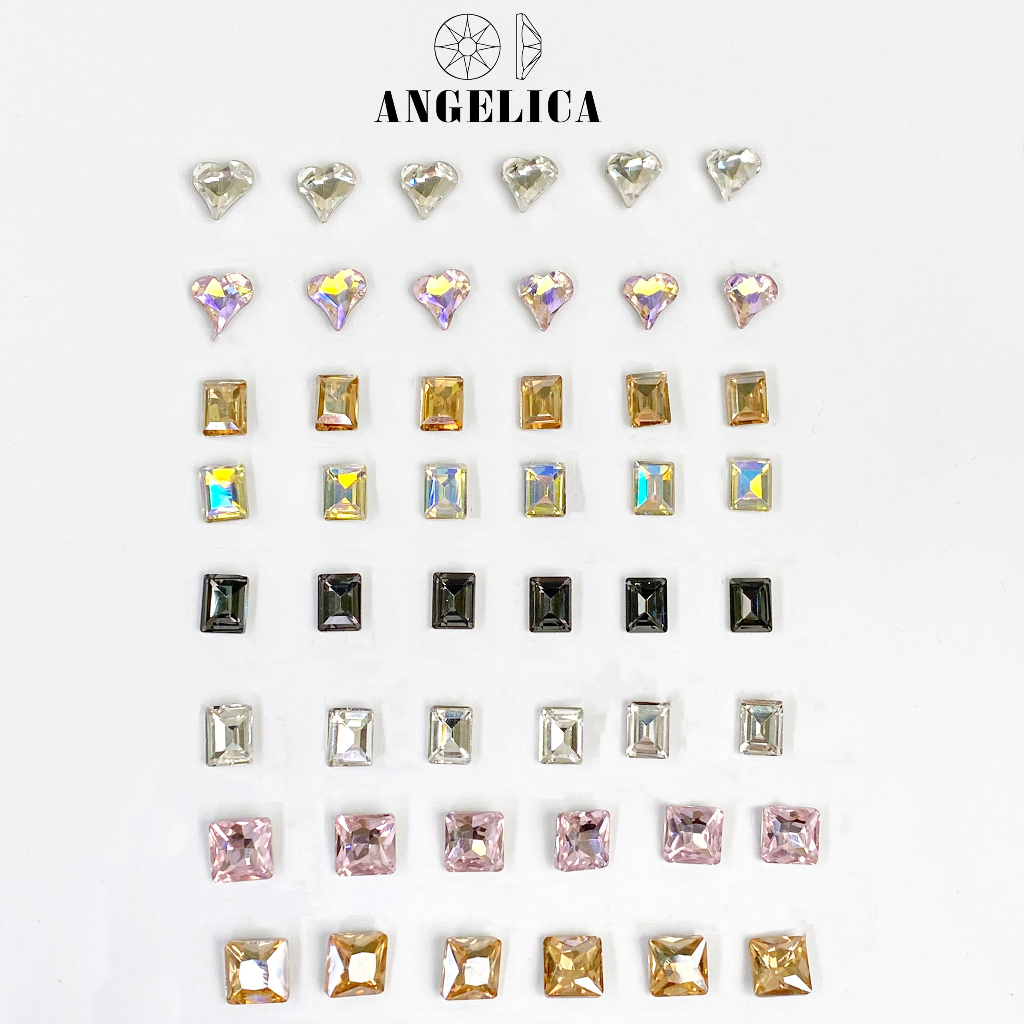 Túi 10 viên đá khối nails đủ hình vuông chữ nhật tròn trái tim màu trắng trà trang trí móng đính nail ANGELICA