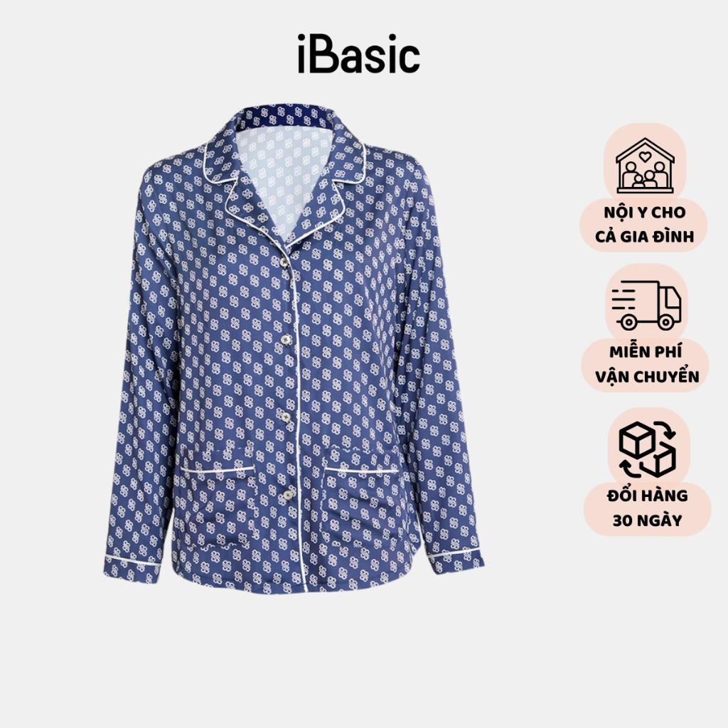 Áo mặc nhà Nam pyjama lụa satin tay dài hoạ tiết icon iBasic HOMM016T