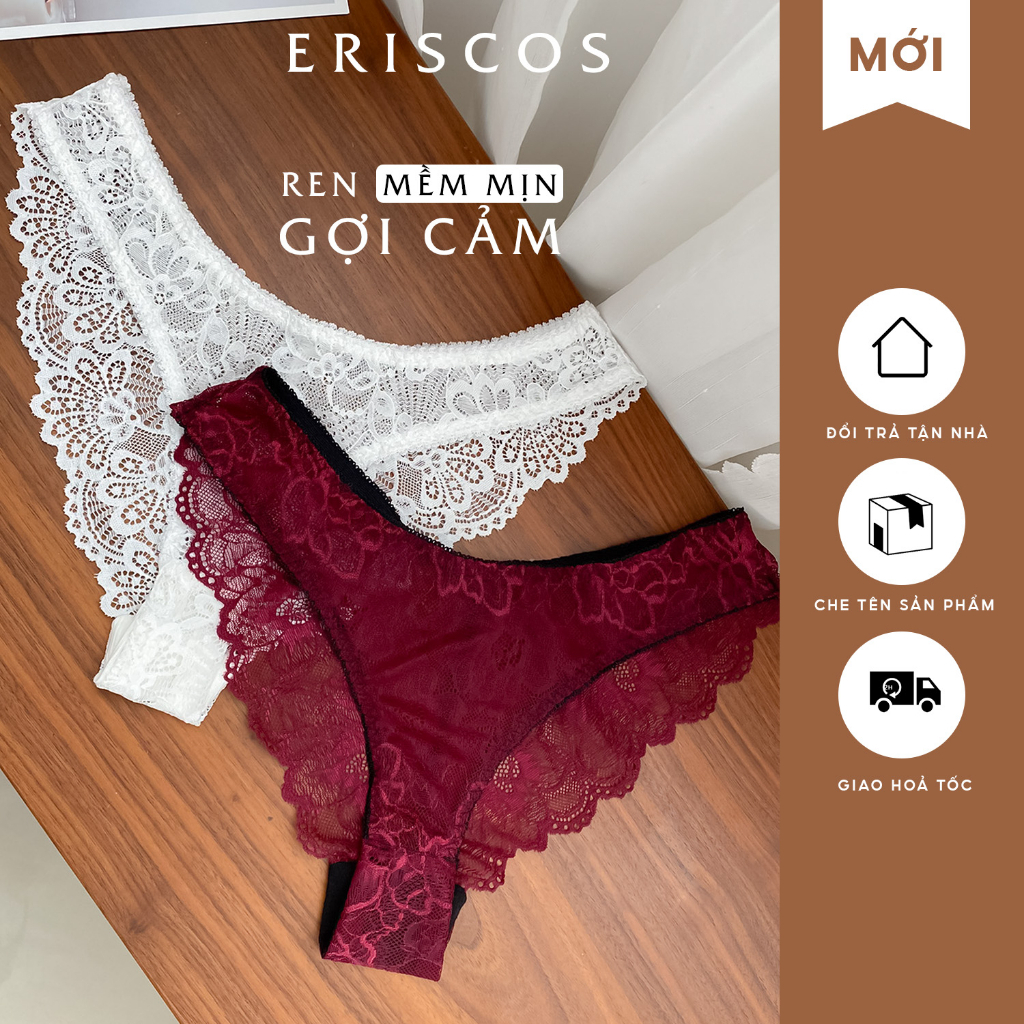 Quần lót ren nữ mềm mại gợi cảm nâng mông đỏ không lộ viền cao cấp Eriscos Q1003