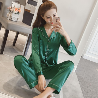 Set Đồ Ngủ Dài Tay Vải Lụa Trơn Thời Trang Quyến Rũ