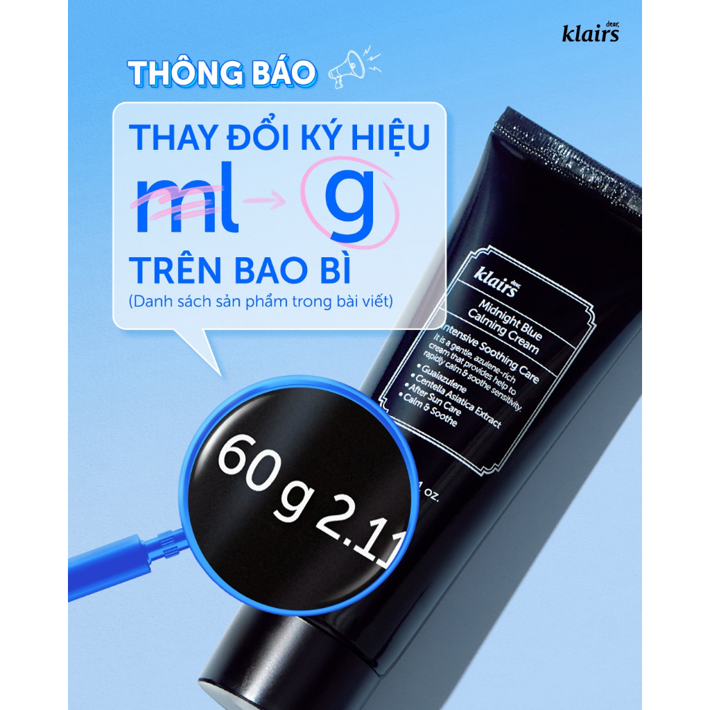 Kem dưỡng Klairs Midnight Blue Calming Cream [COCOLUX]