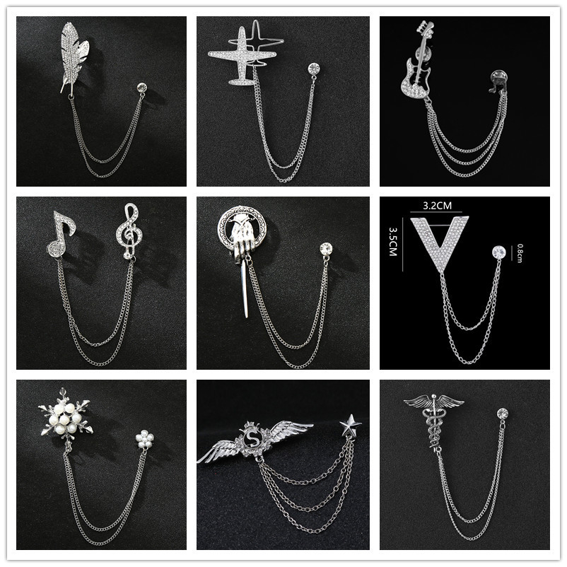 Ghim cài áo vest màu bạc có dây, Lapel pin cài áo thời trang nam ...