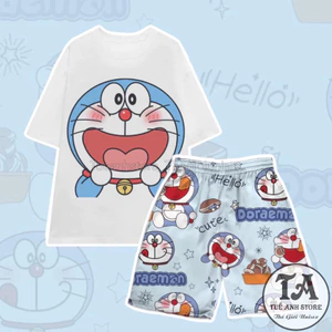 Mẫu Mới Set Bộ DOREMON Bộ Mặc Nhà Cartoon Nhiều Hoạ Tiết Hoạt Hình Cute Dễ Thương Bộ Đùi Cotton Nam Nữ Phom Rộng Unisex