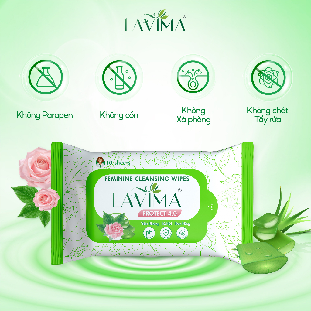 Ảnh Combo 6 gói Khăn ướt vệ sinh vùng kín LAVIMA Protect 4.0 gói 10 khăn giúp vùng kín luôn sạch sẽ, khô thoáng 2