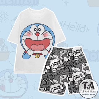 Mẫu Mới Set Bộ DOREMON Bộ Mặc Nhà Cartoon Nhiều Hoạ Tiết Hoạt Hình Cute Dễ Thương  Bộ Đùi Cotton Nam Nữ Phom Rộng Unisex