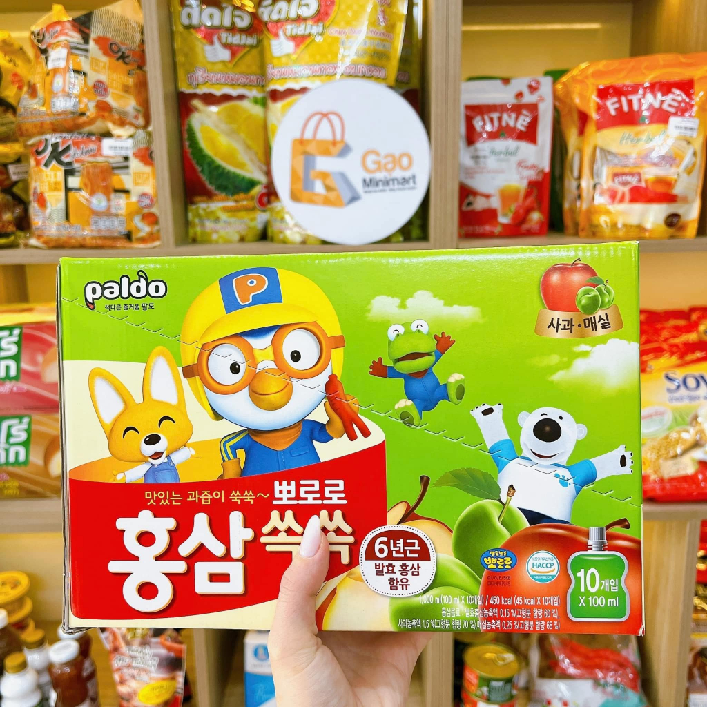 HỘP 10 TÚI NƯỚC HỒNG SÂM  PORORO PALDO HÀN QUỐC