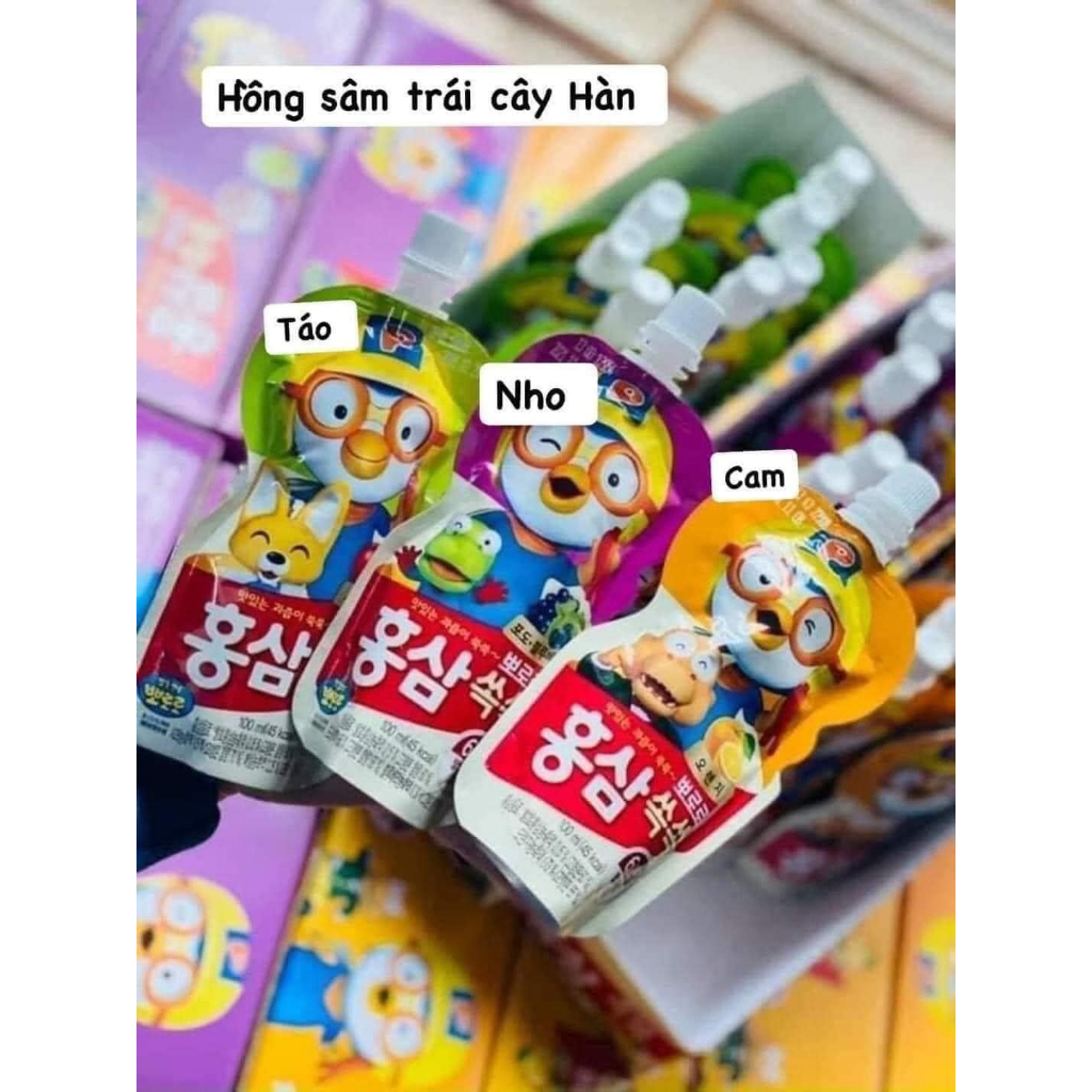 HỘP 10 TÚI NƯỚC HỒNG SÂM  PORORO PALDO HÀN QUỐC