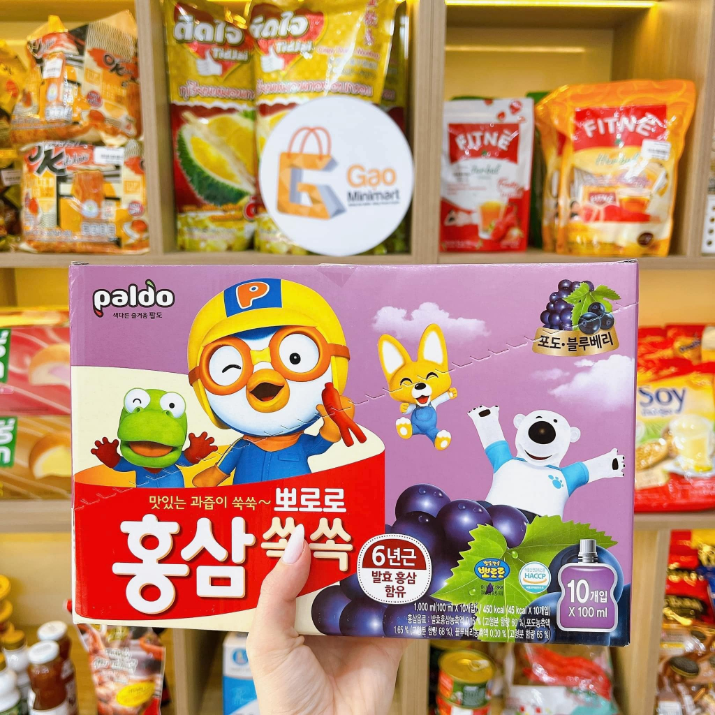 HỘP 10 TÚI NƯỚC HỒNG SÂM  PORORO PALDO HÀN QUỐC