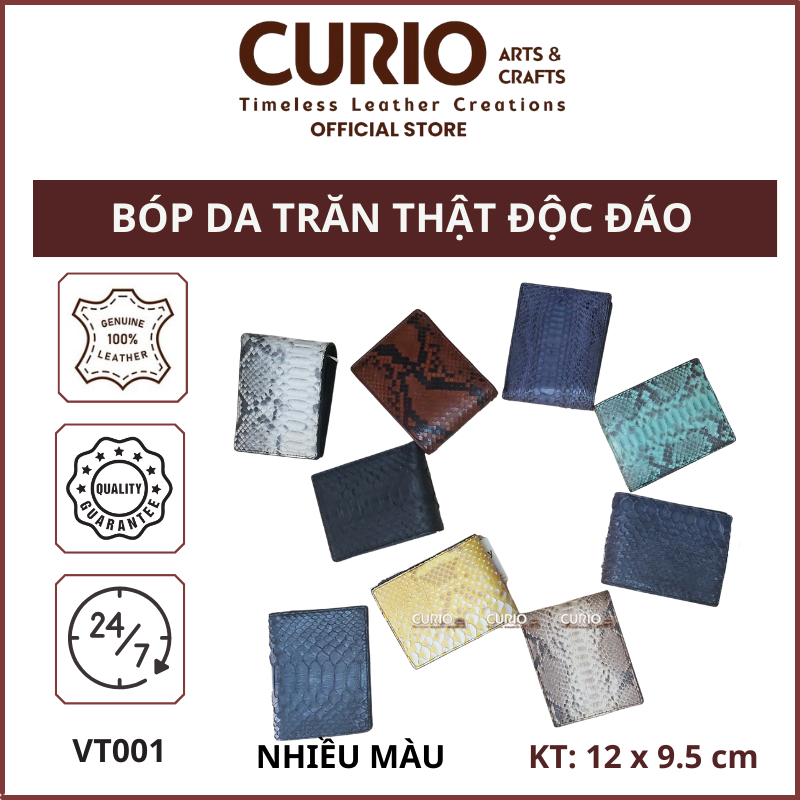 Bóp Ví Da Trăn Thật 100% Không Nối Nhiều Màu Sắc, BH 1 Năm Tặng Kèm Hộp VT001 – Curio Leather