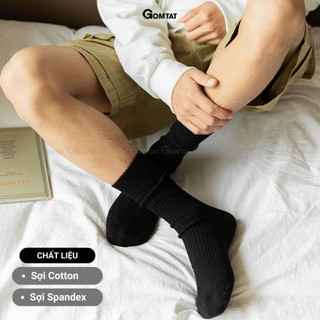 Tất vớ nam cổ cao GOMTAT đi giày tây, chất liệu cotton khử mùi thoáng khí họa tiết gân chìm màu đen - TAY-FIVE-2008-1DOI